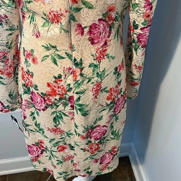 Guess SZ 14 Cream Lace V-Neck Floral Print lace Sheath Sheer Lace Sleeve NWT - Picture 8 of 14